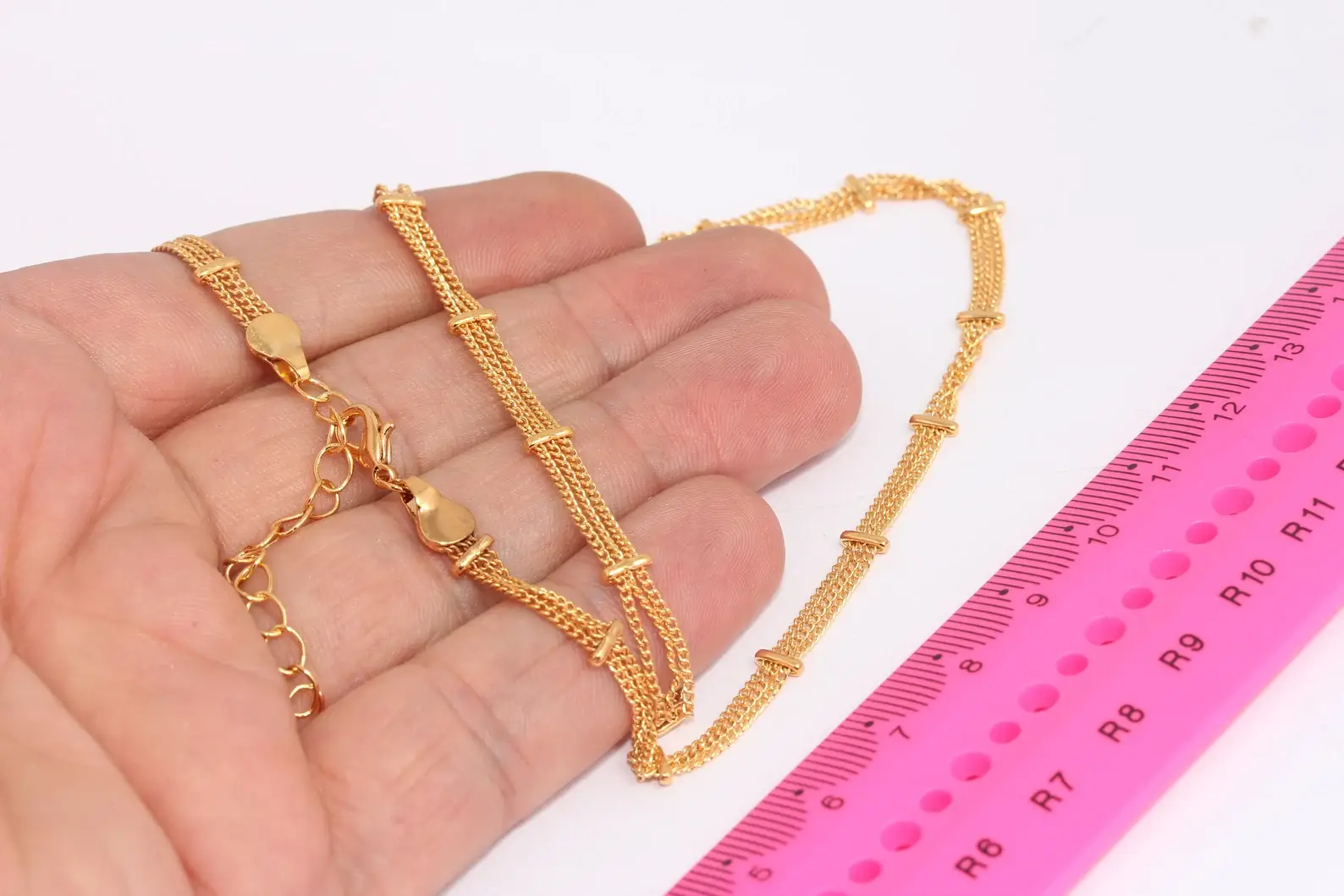 QueenJewelryM – wholesale Link & chain necklace – 18'' 24k Shiny Gold Layered Ball Satellite Necklace, CHK5590