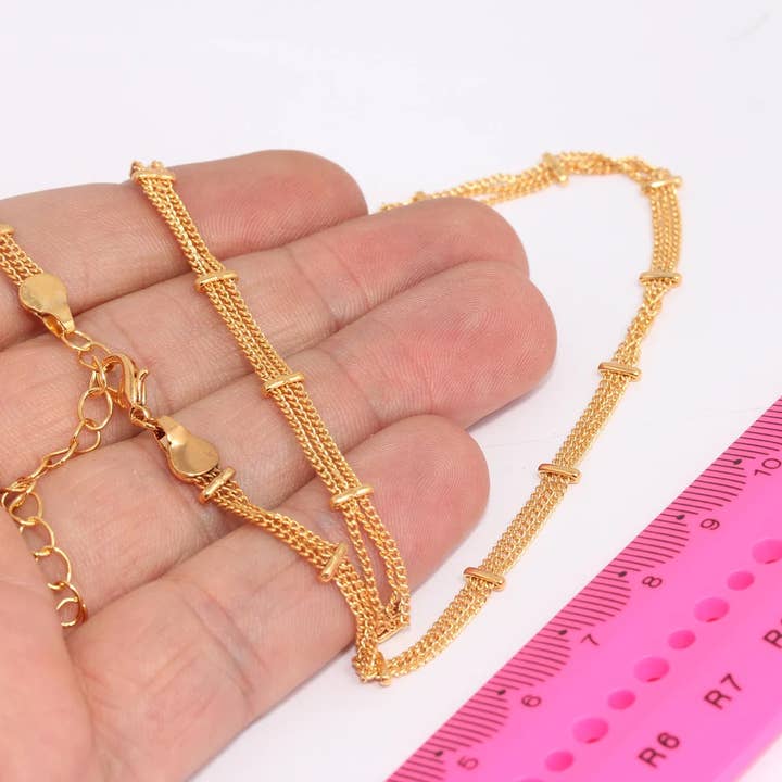 QueenJewelryM – wholesale Link & chain necklace – 18'' 24k Shiny Gold Layered Ball Satellite Necklace, CHK5590