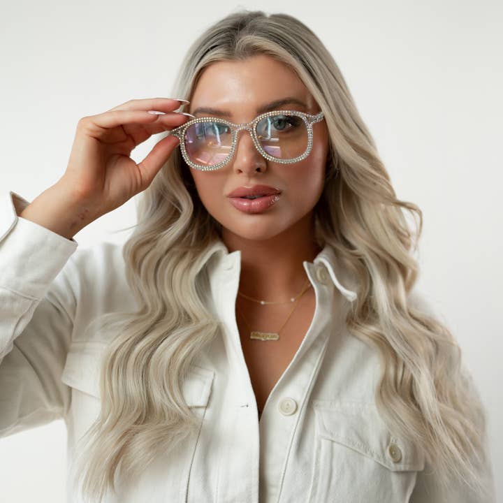 The Sis Kiss - Wholesale Eyeglasses - Unisex - Rhinestone Blue Light Glasses in Tortoise Shell4