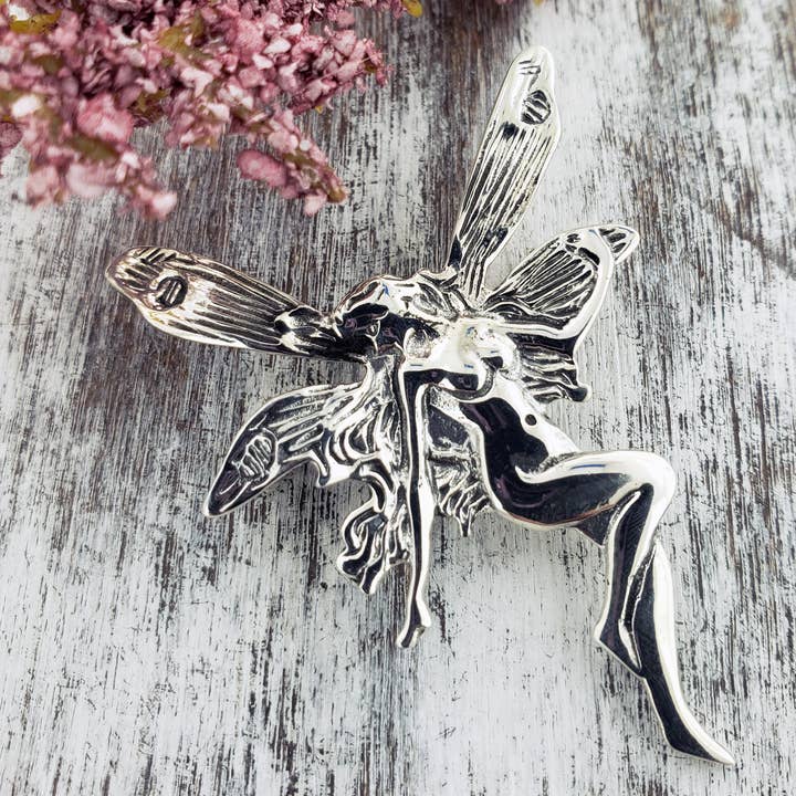Silver Insanity – wholesale Brooch – Sterling Silver Large Detailed Fairy Faery Pin Brooch1