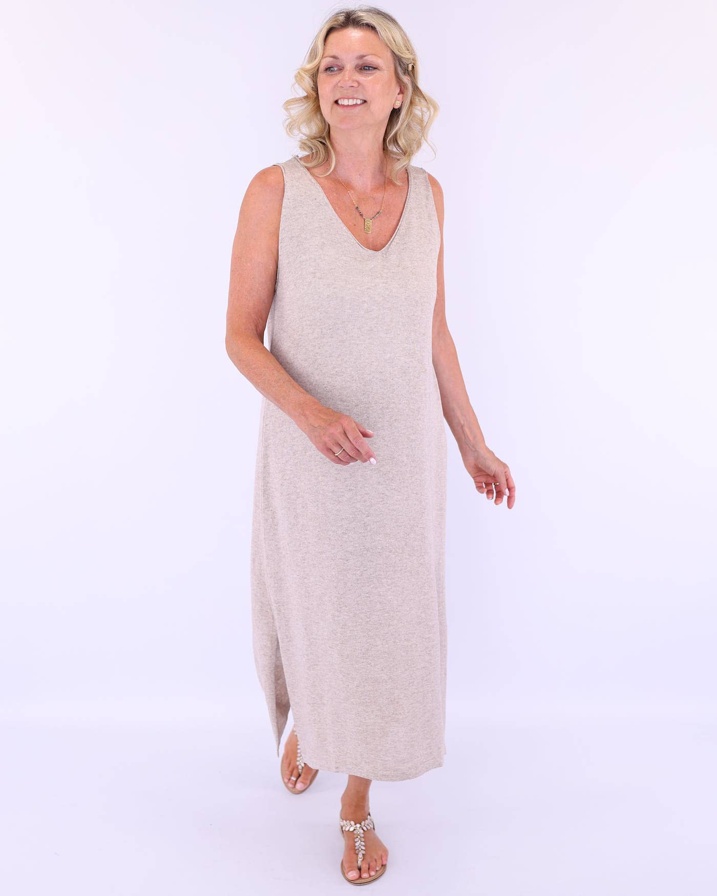 Cadenza Italy Ltd – wholesale Dress – Women's – Cotton Blend Column Dress with Splits2