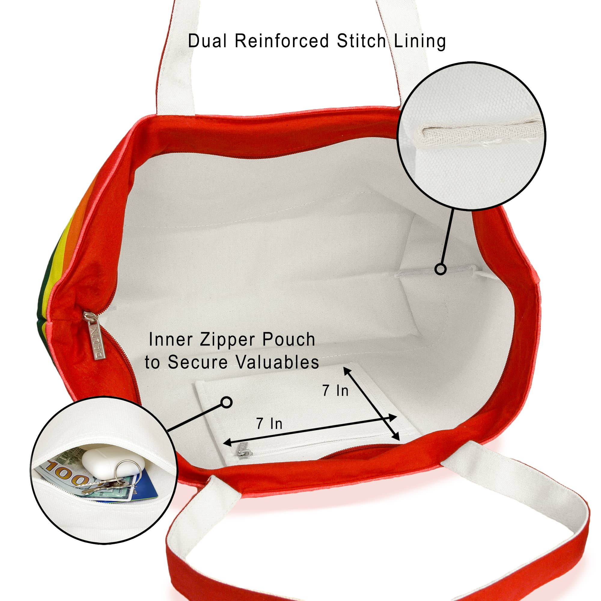 Dalix - Wholesale Tote Bag - Women's - DALIX Rainbow Tote Bag with Zippered Top1