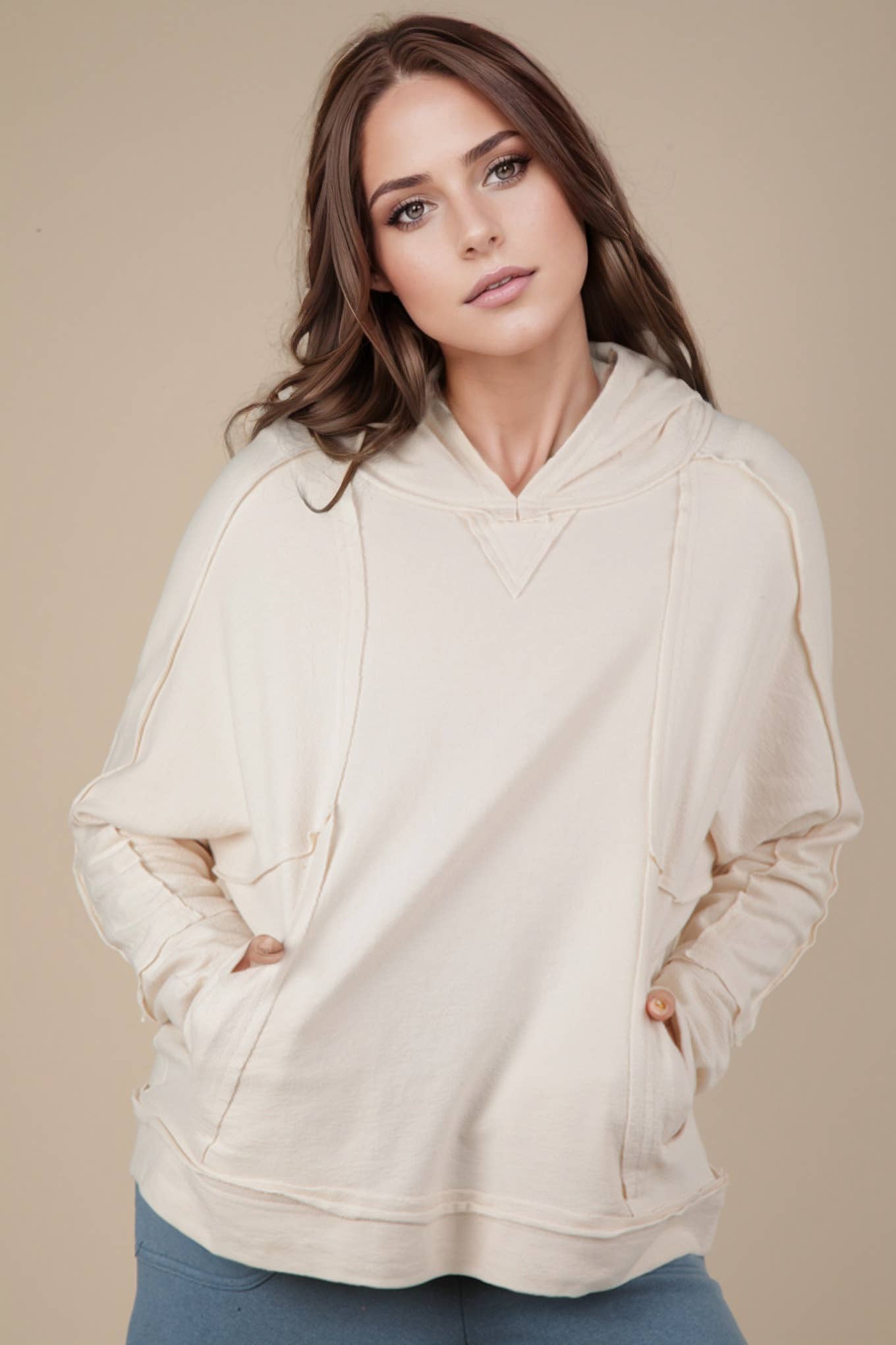 VERY J - Venta al por mayor Jersey corto de punto - Mujer - Top de punto con capucha NT11689-Raw Edge con bonito detalle5