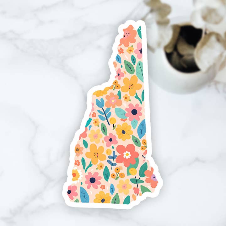 Adhesivo de vinilo del estado de New Hampshire con estampado floral en colores pastel primaverales para venta al por mayor de West Creek Mercantile