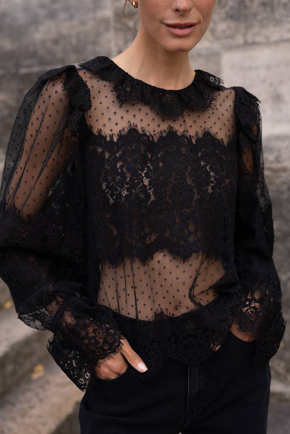 CHOKLATE PARIS - Vente Chemisier – femme - Blouse Victoire col claudine en dentelle - 809964