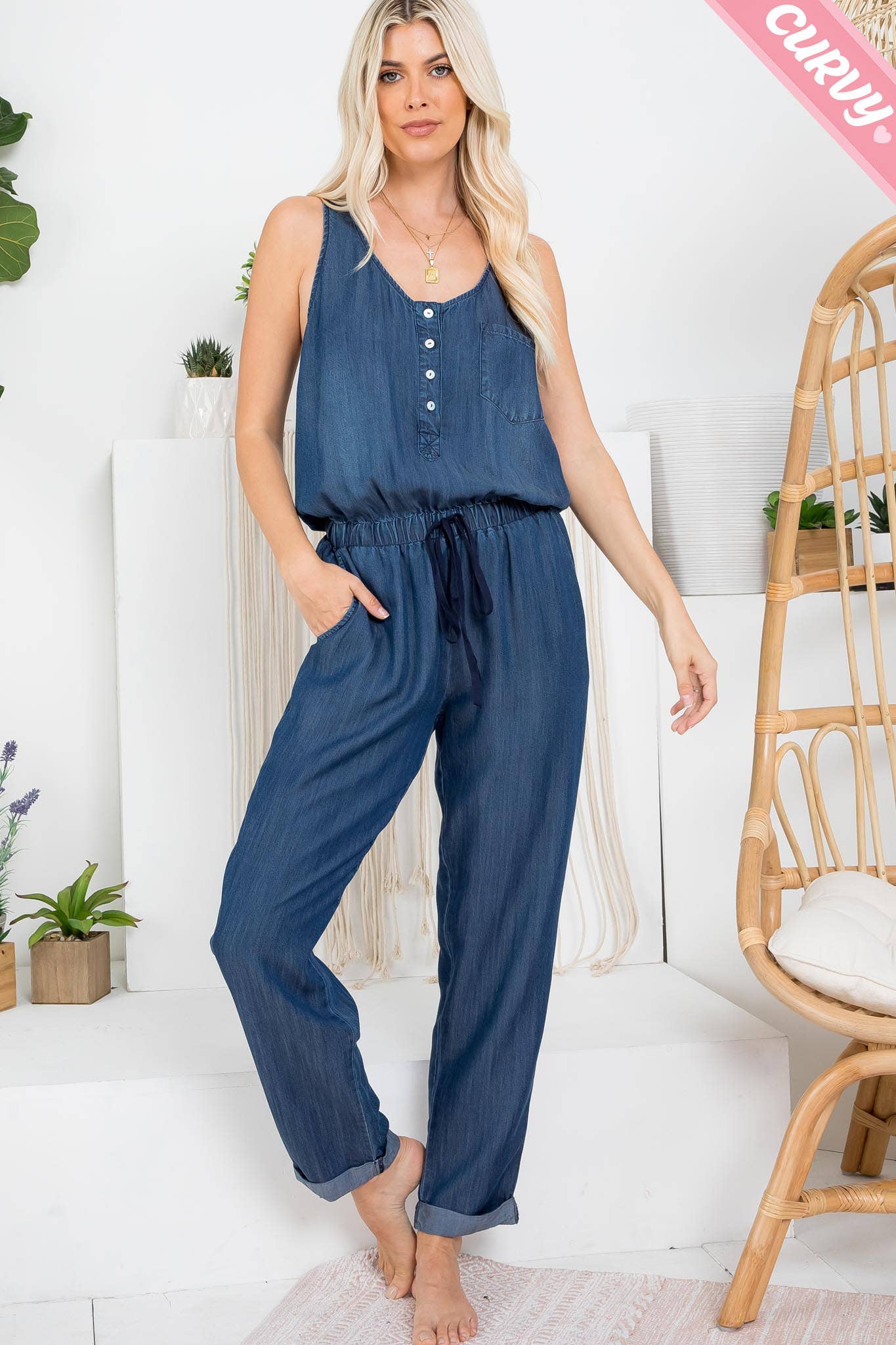 MEZCLILLA MONO DE MEZCLILLA DE UNA PIEZA CON BOTONES EN LA PARTE DELANTERA DE TALLA GRANDE de venta al por mayor en Faire11