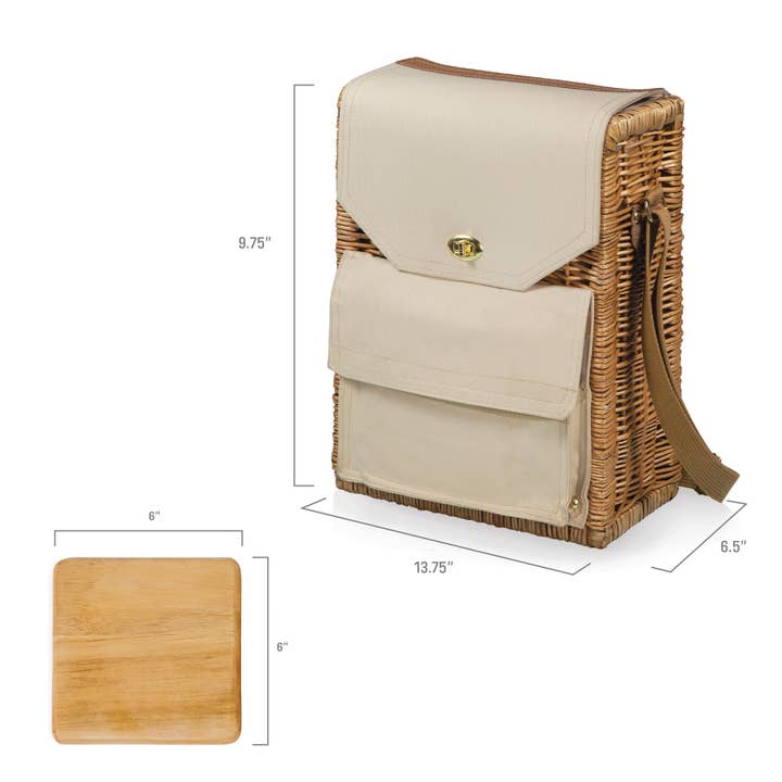 Beige Canvas Corsica Wine & Cheese Picnic Basket for wholesale on Faire1
