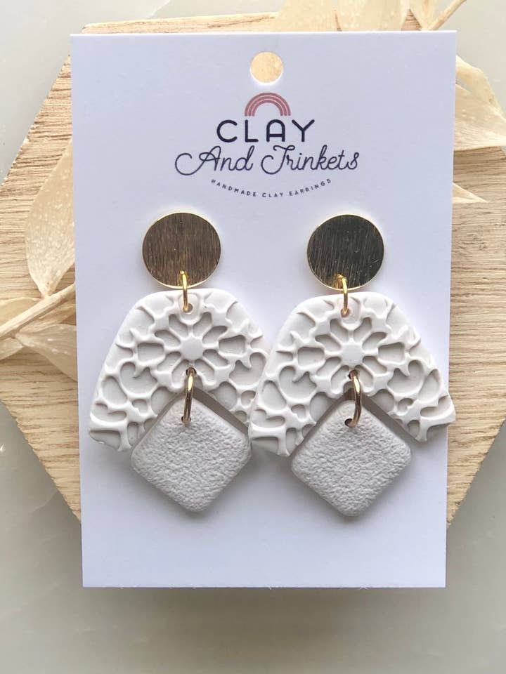 Riley Dangle Earrings/ Cream Textured for wholesale by Clay and Trinkets