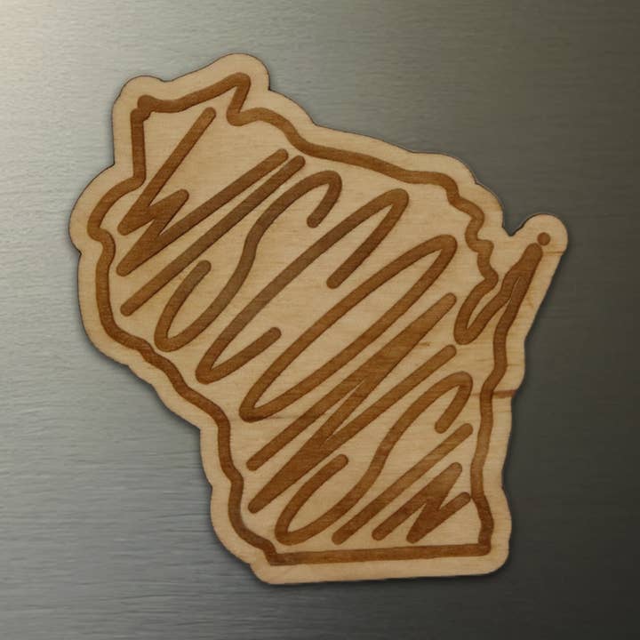 Wisconsin Word Art Engraved Wood Magnet for wholesale by The Trendy Traveler