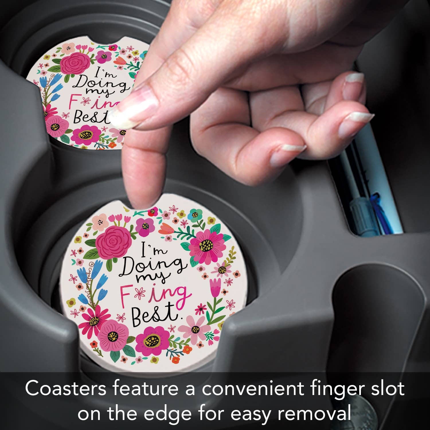 CounterArt/Highland Home/Thirstystone - Wholesale Car Coaster - Women's - "Doing My Best" Absorbent Stone Car Coaster 1pk6