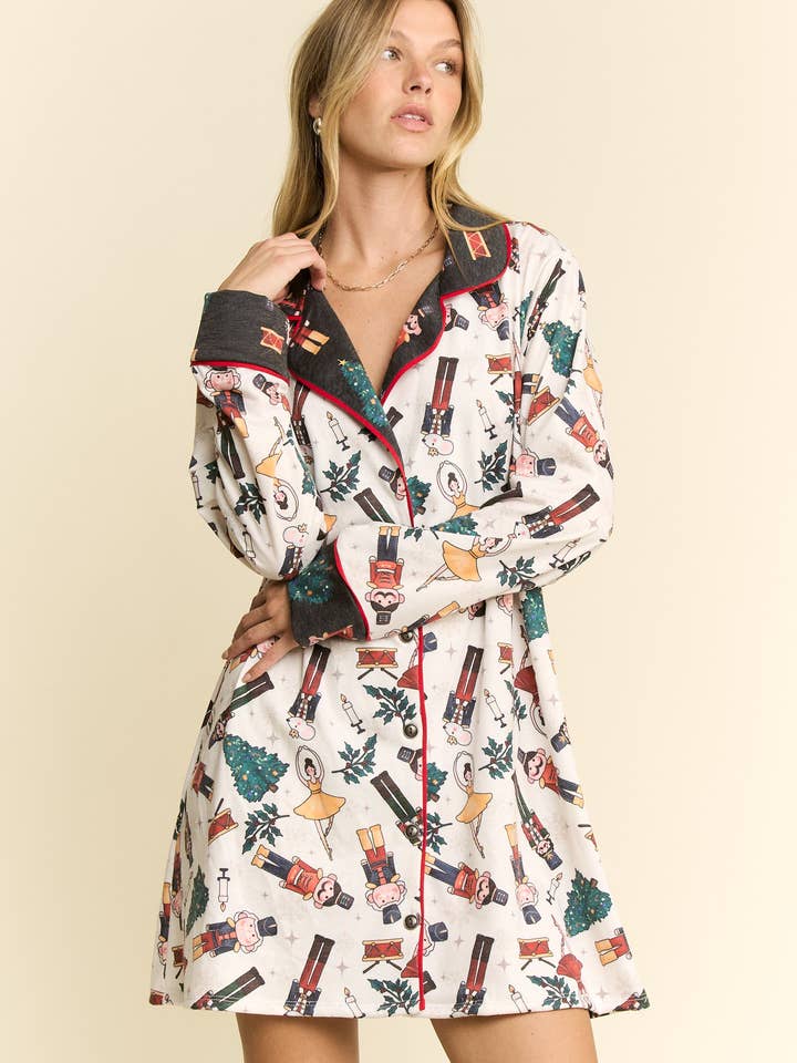 Cotton Muse - Wholesale Dress - Women's - CHRISTMAS BUTTON DOWN LONG SLEEVE DRESS1