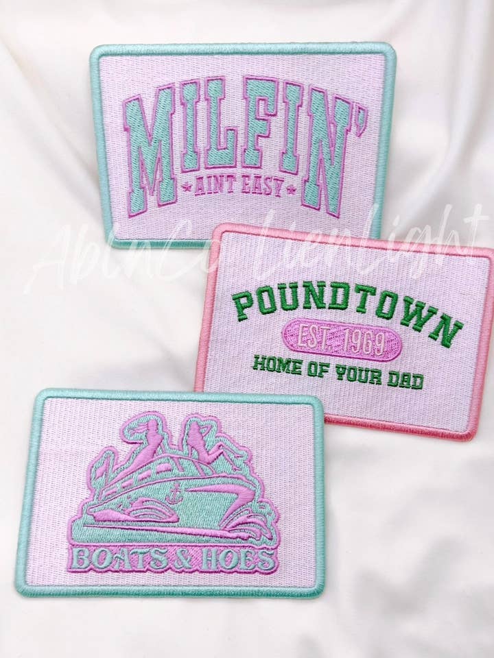 Boats Hoe Poundtown Milfin Funny Snarky Preppy iron on patch for wholesale by ABLNco