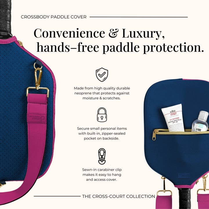 Posh Pickler Pickleball - Wholesale Sporting Accessories - Pickleball Paddle Cover w/ Strap, Storage & clip - Navy Blue1