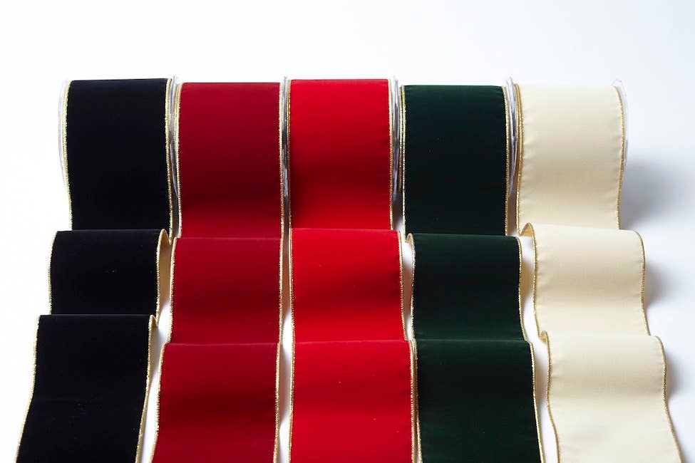 May Arts Ribbon - Wholesale Ribbon - Gift Wrapping - 4" Red Velvet Reversible Gold Wired Ribbon1