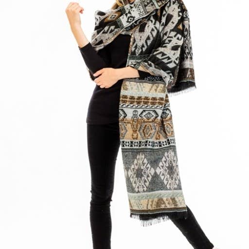 Cap Zone - Wholesale Scarf - Women's - Tribal Navajo Boho Over Sized Blanket Shawls Scarf2