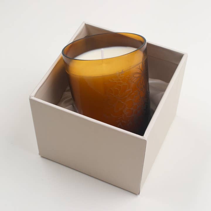 Flowerie - Wholesale Jar/filled candle - The Meadow Candle | Soy Wax Amber Glass Gold Foil Floral Box5