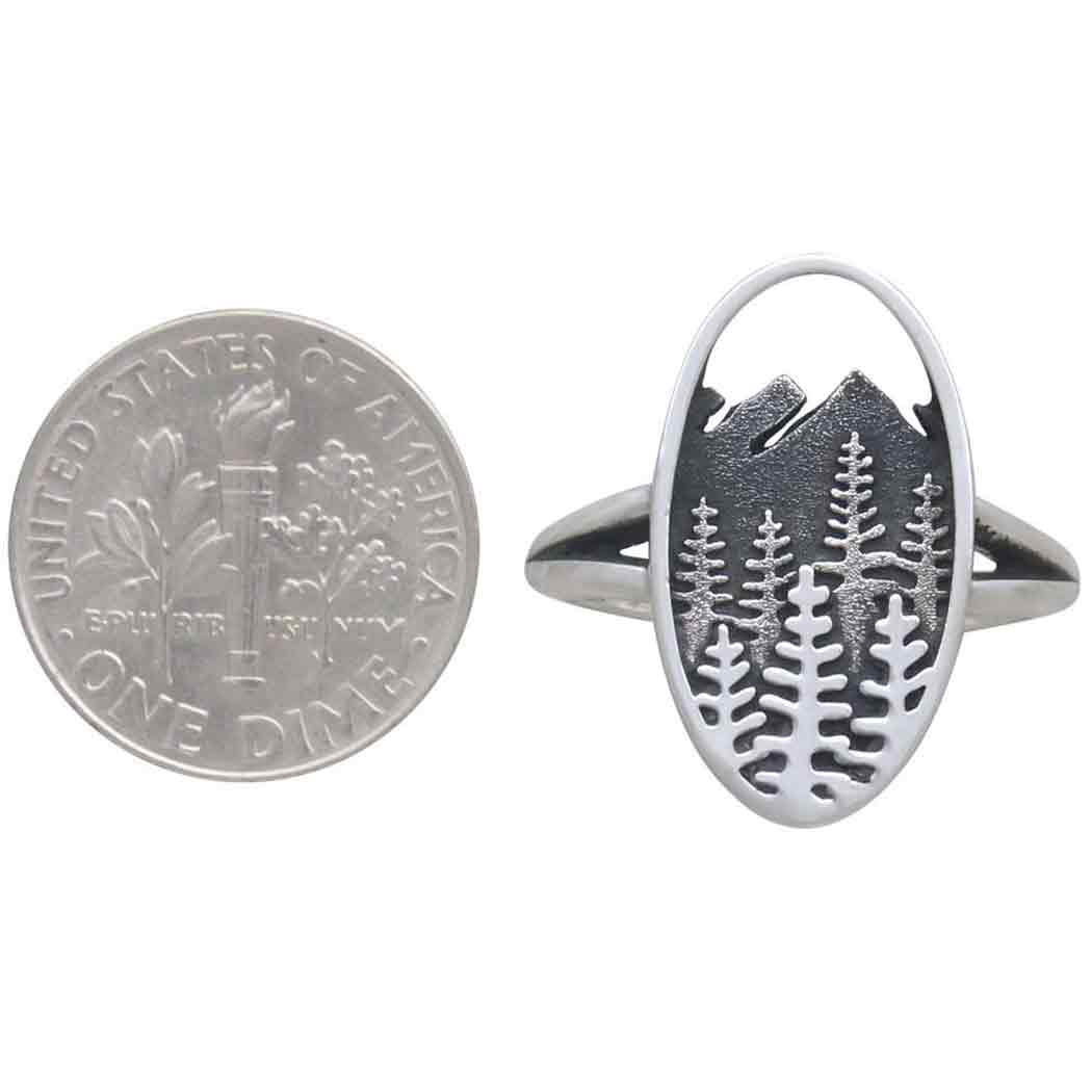 Nina Designs - Wholesale Cocktail/Statement Ring - Sterling Silver Layered Trees and Mountains Oval Ring2