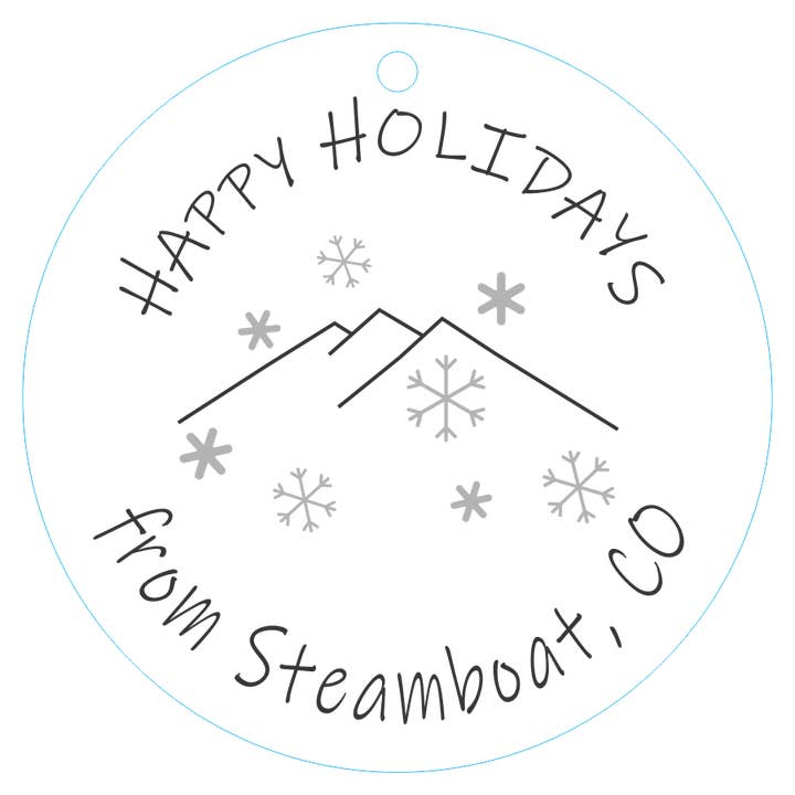 Ornament 3-inch Round Happy Holidays (Steamboat, CO) for wholesale by Wordsmith Laser