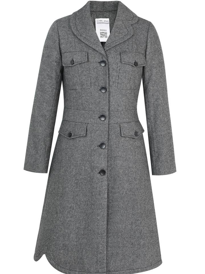 Manteau utilitaire à chevrons en laine à chevrons Chic Star grande taille en gris 0 pour la vente par CHIC STAR