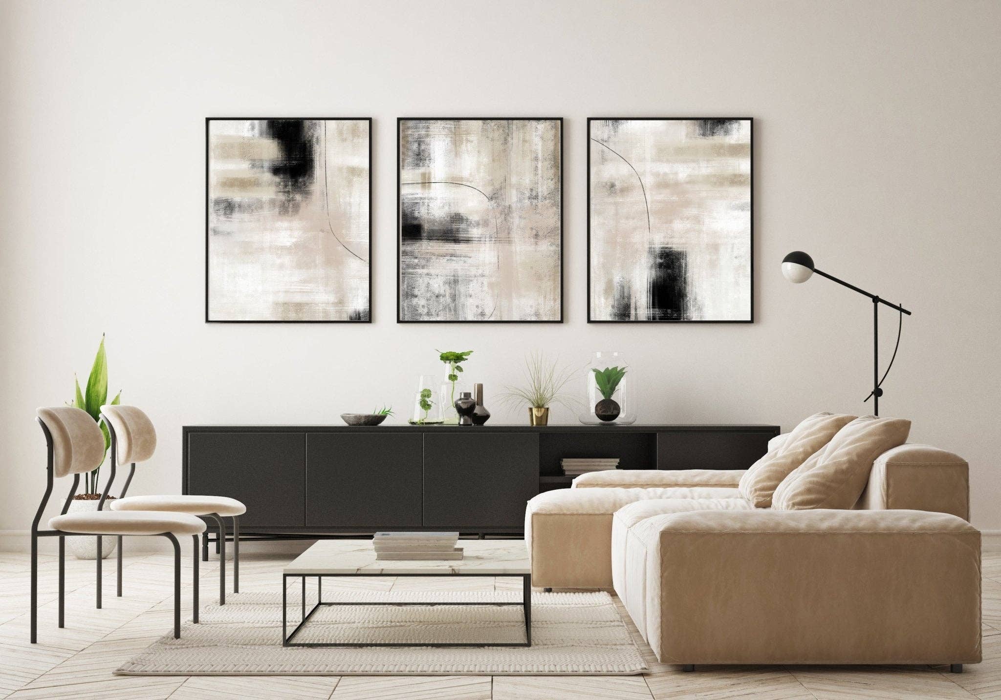 D'LUXE PRINTS - Wholesale Gallery Wall Set - Neutral Abstract Set of 3 Prints1