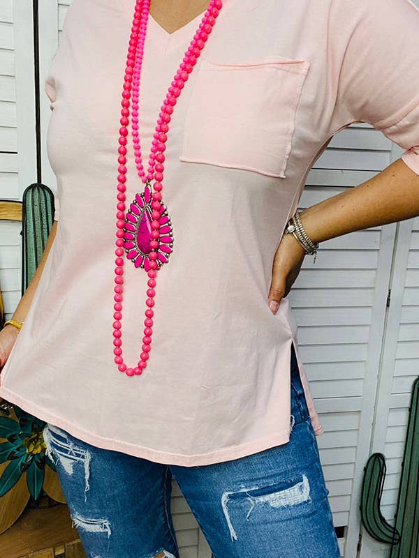 YMY13664C Pink 3/4 sleeve top with side slits for wholesale by luluclothes