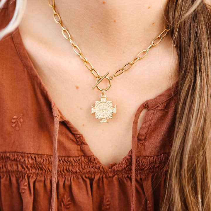 Sophie Mo’s Jewelry - Wholesale Pendant/Charm Necklace - St. Benedict Cross Toggle Necklace1