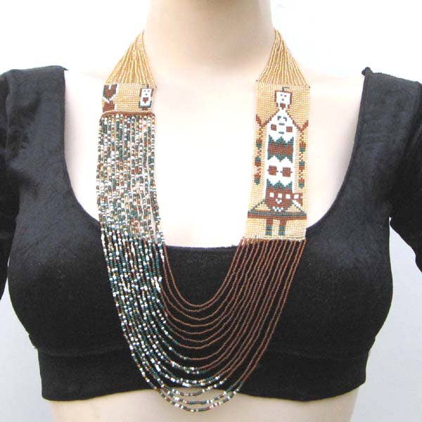 Handmade Beaded Brown Seed Bead Yei Dancer Layered Necklace for wholesale by BEADS CORNER