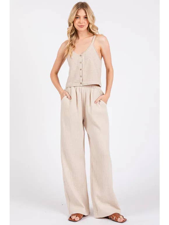 Final Touch - Wholesale Broek - Dames - Gaaskatoenen Taille Elastische Wijde Broek - NP70166B