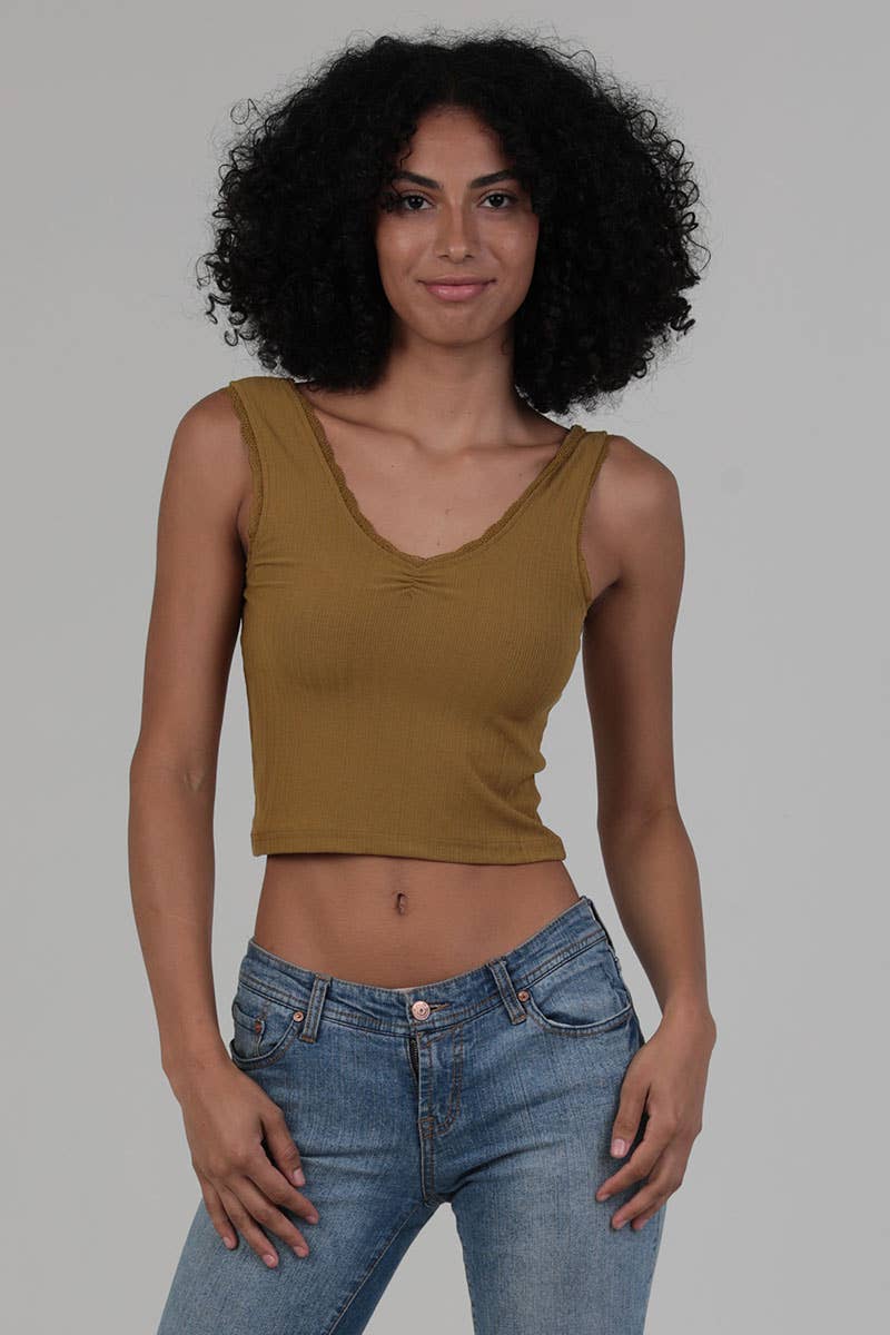 ANGIE - Vente Débardeur – femme - DÉBARDEUR EN TRICOT CÔTELÉ À BORDURE EN DENTELLE X2EA0-ASIS12