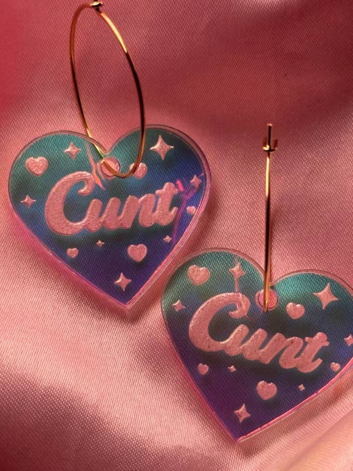 Cunt Iridescent Heart Hoop Earrings for wholesale by ShlemonArt