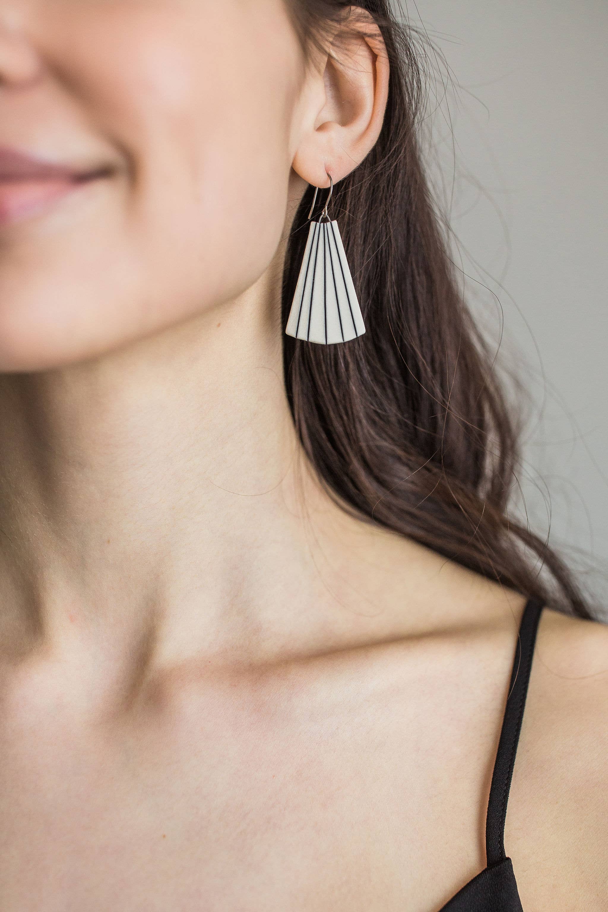 Jenna Vanden Brink Ceramics - Wholesale Dangle Earrings - Pinstripe Fan Drops6