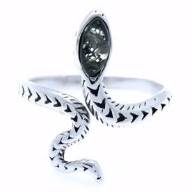 Snake Green Amber Sterling Silver Adjustable Ring for wholesale by Amberman