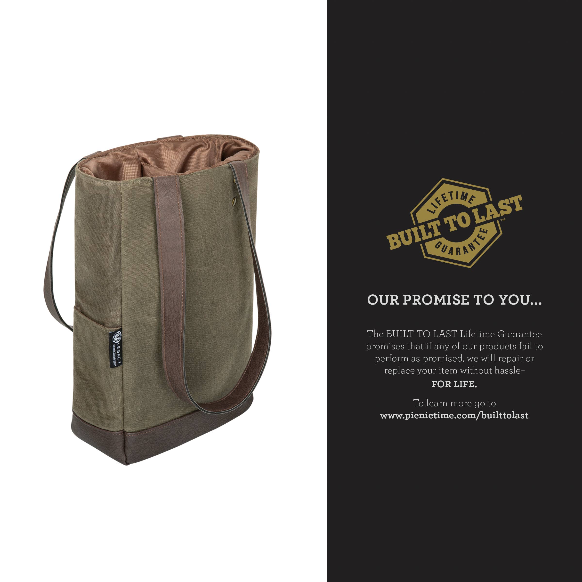 Khaki Green with Beige Accents 2 Bottle Insulated Wine Cooler Tote Bag - Distressed Canvas for wholesale on Faire3