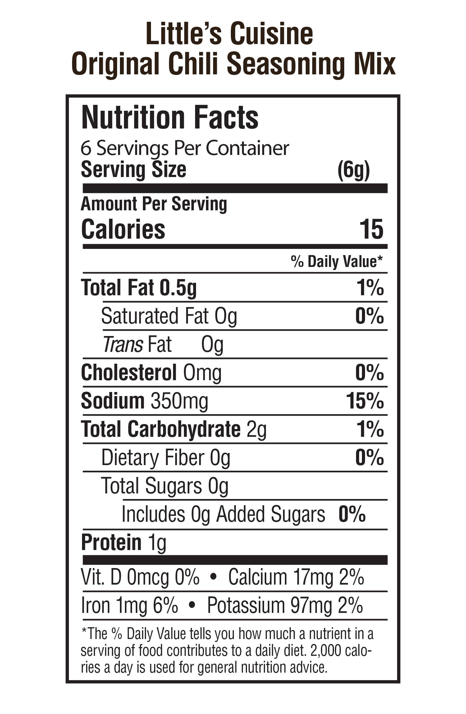 Little's Cuisine - Wholesale Dried Spice Mix - Little's Cuisine Original Chili Seasoning Mix 1.25 oz.2