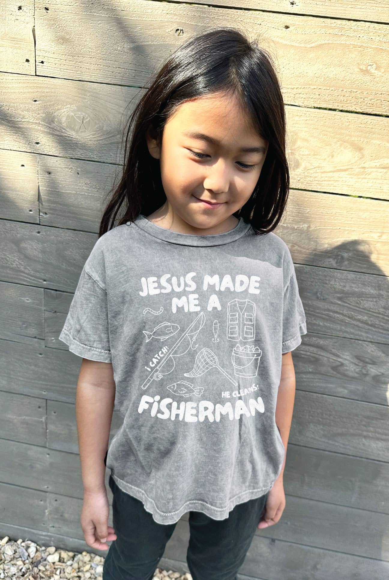 OAT COLLECTIVE - Wholesale Screen Printed T-Shirt - Kids - JESUS MADE ME A FISHERMAN Toddler Washed Graphic Top5
