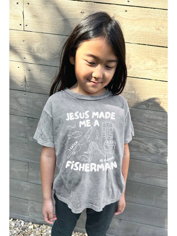OAT COLLECTIVE - Wholesale Screen Printed T-Shirt - Kids - JESUS MADE ME A FISHERMAN Toddler Washed Graphic Top5