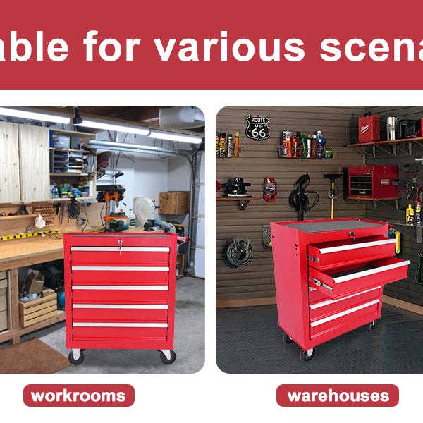 39F Inc. - Wholesale Tool Set - 5-Drawer Red Steel Rolling Tool Chest with Locking System5