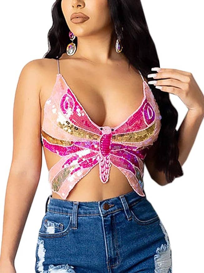 SugarQuoteMeNot LLC - Wholesale Costume – Women's - Light up Butterfly Sequin Top