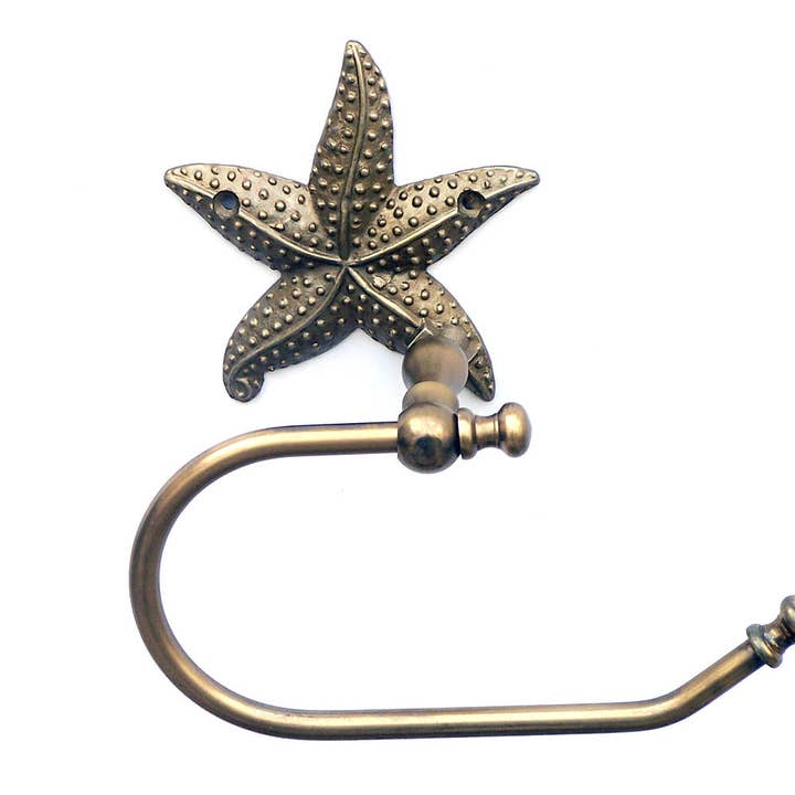 Hampton Nautical - Wholesale Toilet Paper Holder - Antique Brass Starfish Toilet Paper Holder 10"3