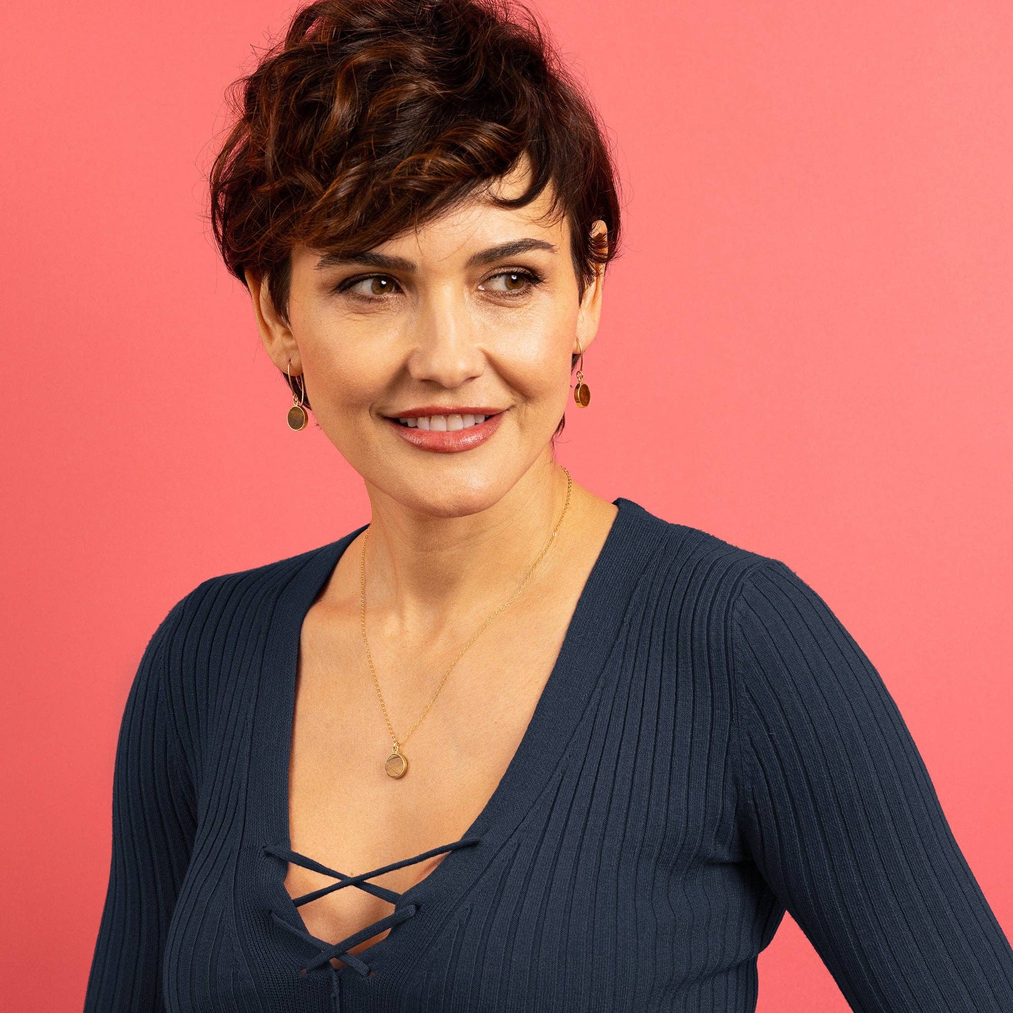 Soul & Little Rose – Colar pingente/pendente por atacado – Colar Círculo de Disco Redondo Pequeno Olho de Tigre3