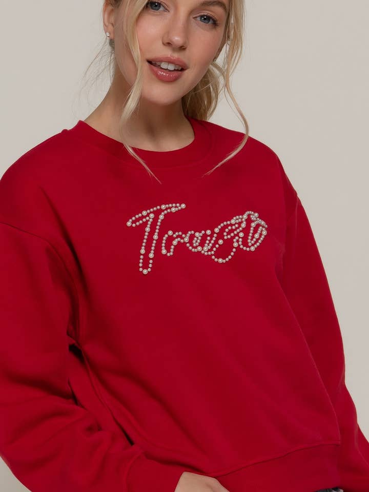 Pearl Letter Inner Fleece Sweatshirt for wholesale by Vanilla Monkey