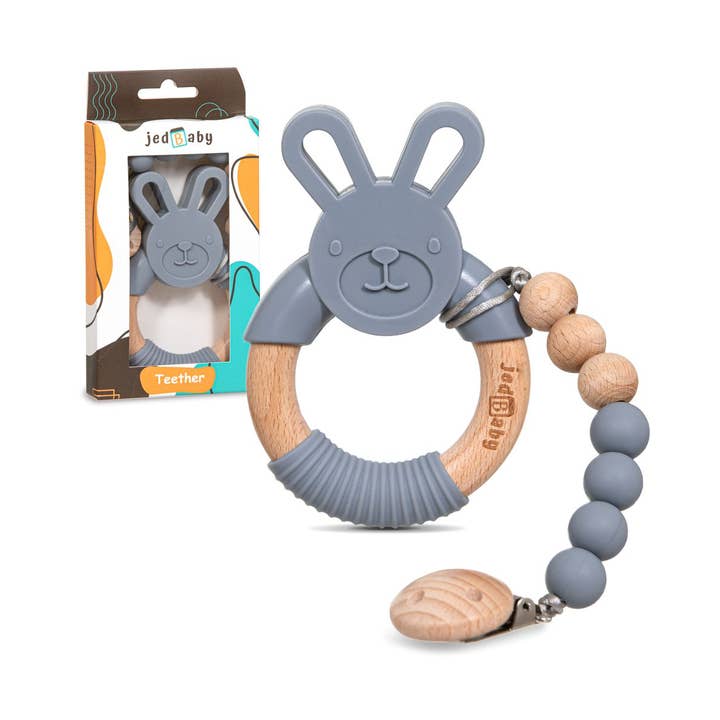 Jedbaby - Wholesale Teether (Not Clip-On) - Baby - Silicone and Wood Bunny Teether + Pacifier Clip4