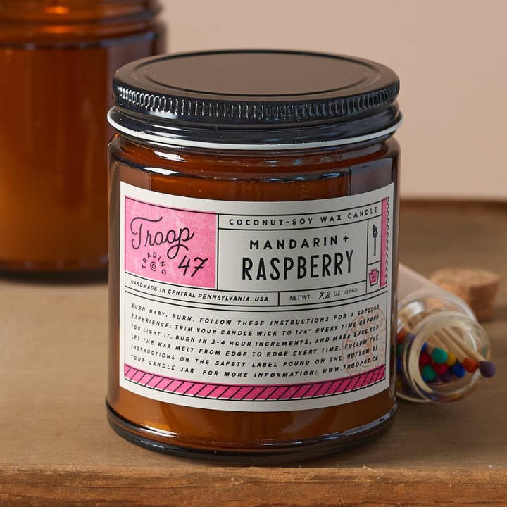Troop 47 Trading Co. - Wholesale Jar/Filled Candle - Mandarin + Raspberry Candle Jar0