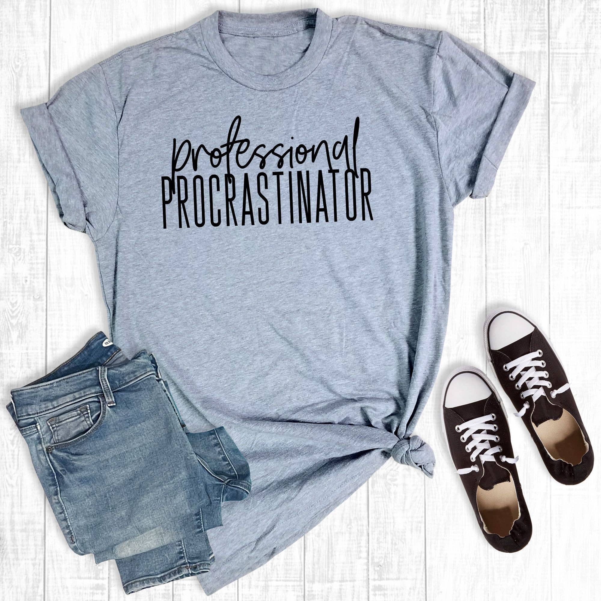 Rebel Rose - Wholesale Screen Printed T-Shirt - Women's - Professional Procrastination Light Grey