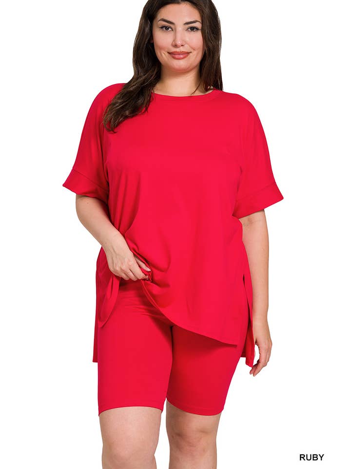 42POPS - Wholesale Lounge Set - Women's - .....SI-26454 Plus Microfiber Top & Biker Shorts 2 Pc Set