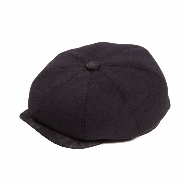 Cappello Bakerboy Newsboy Eden Wool con Visiera in Pelle - Nero per la vendita all'ingrosso da parte di Dasmarca Hats
