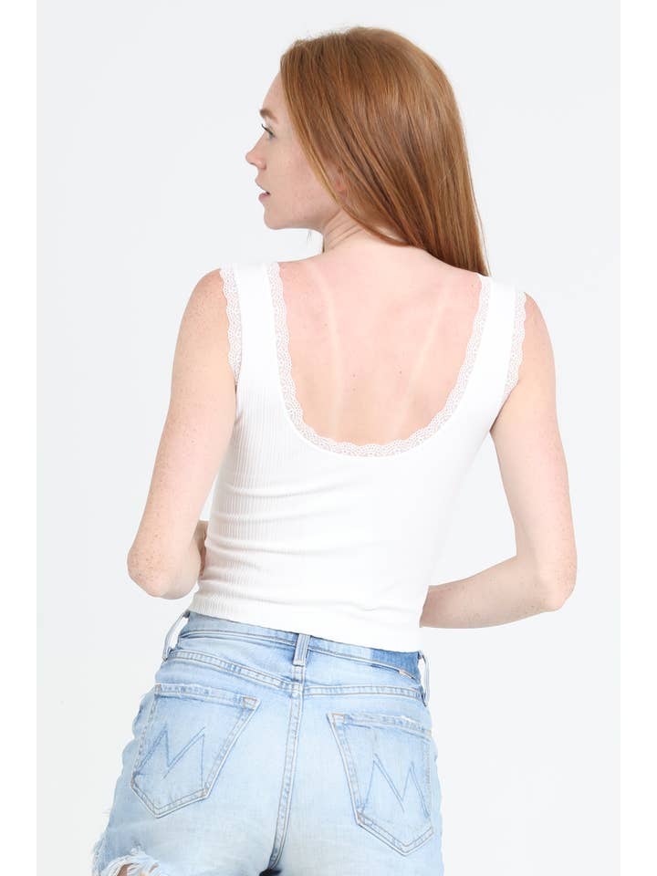 ANGIE - Vente Débardeur – femme - DÉBARDEUR EN TRICOT CÔTELÉ À BORDURE EN DENTELLE X2EA0-ASIS1