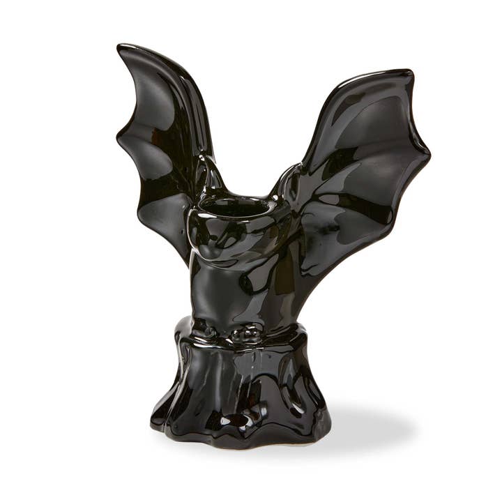 tag - Wholesale Candle Holder - Bat Taper Holder Black Earthenware Halloween