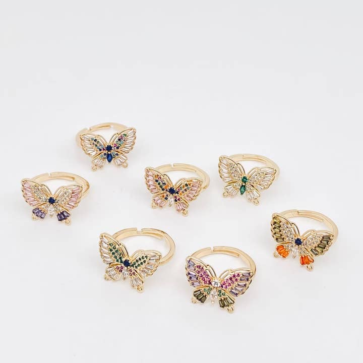 Mio Queena – wholesale Multi-stone ring – Multicolor Cubic Zirconia Butterfly Adjustable Ring2