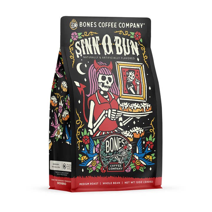 Bones Coffee Company - Wholesale Ground Coffee - Sinn-O-Bun Flavored Coffee | 12oz | Whole Bean & Ground